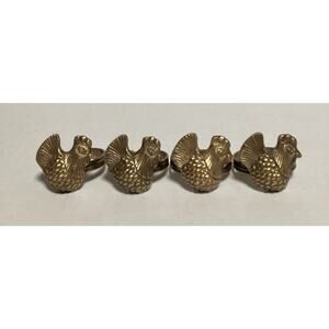Park Designs French Hen Chicken Antique Brass Napkin Rings Set of 4 EUC